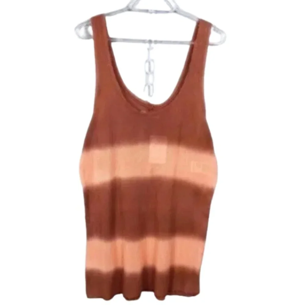 NWT Free People Orange Two Tone Stripe Boho Tunic Tank Top Medium